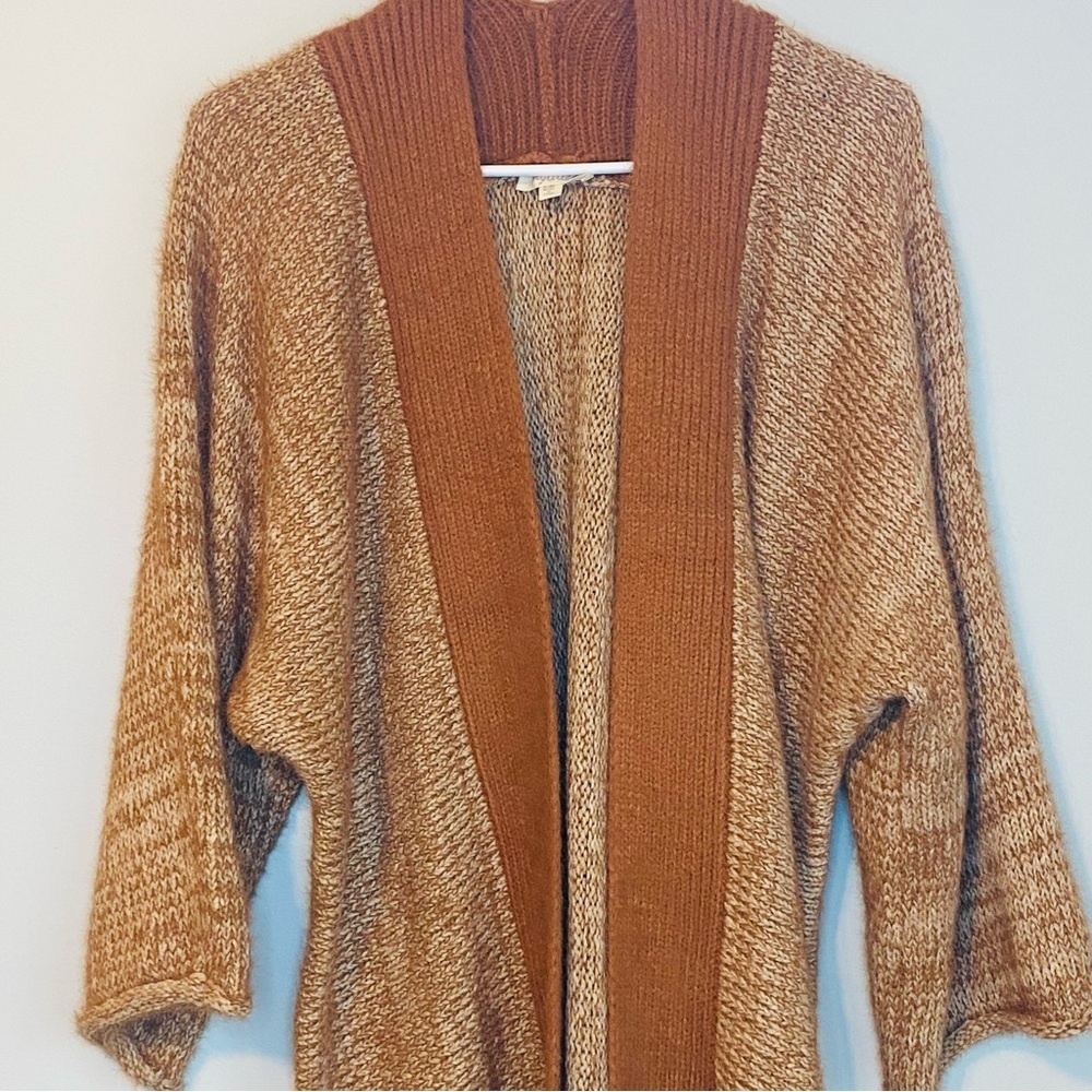 Mystree Tan and Brown Open-Front Long Cardigan - Picture 2 of 7